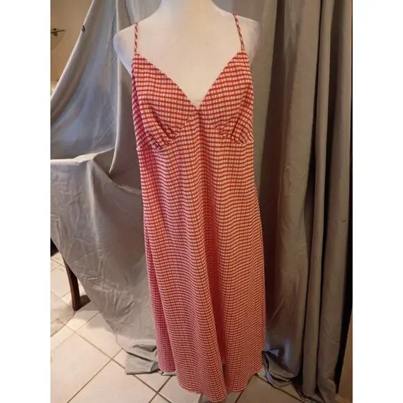 Mango Red And White Gingham Dress Fit And Flare Tie Back Sz 1XL - Picture 1 of 11